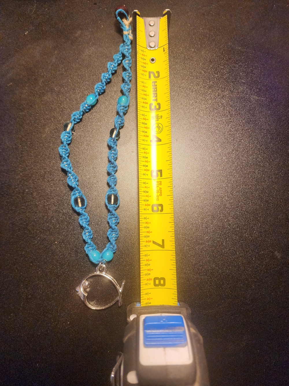 Handmade Turquoise Blue Braided Beaded Necklace with Silver Fish Clasp